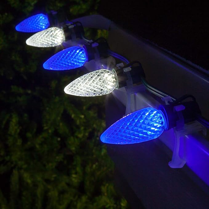 Wintergreen Lighting OptiCore 50 Lights, 50 ft Blue/Cool White C9 LED Christmas Lights Outdoor – Commercial-Grade, Parallel Wired, Customizable, Energy Efficient, 18 Gauge, IP67