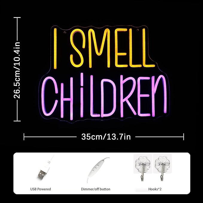 I Smell Children Neon Sign for Wall Decor Halloween Neon Light Colorful LED Neon Sign USB Powered LED Neon Light for Bedroom Shop Hotel Bar Halloween Decoration