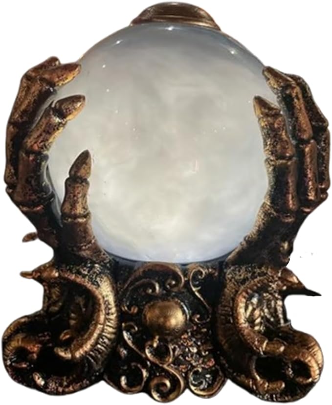 LED Lighted Animated Decor Halloween Crystal Ball with Fog,Skeleton Hand Holder Mystic Psychic Centerpiece Haunted House Gothic Decor for Home Party