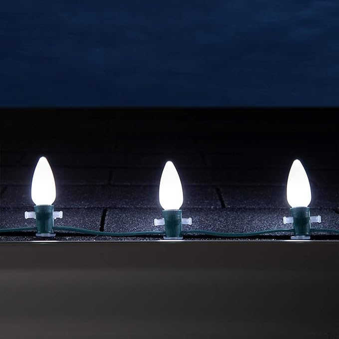 Wintergreen Lighting 100 C9 OptiCore LED Commercial Outdoor Christmas Lights – Heavy Duty Christmas String Lights; Green Wire (100 ft, Cool White Smooth/Opaque)