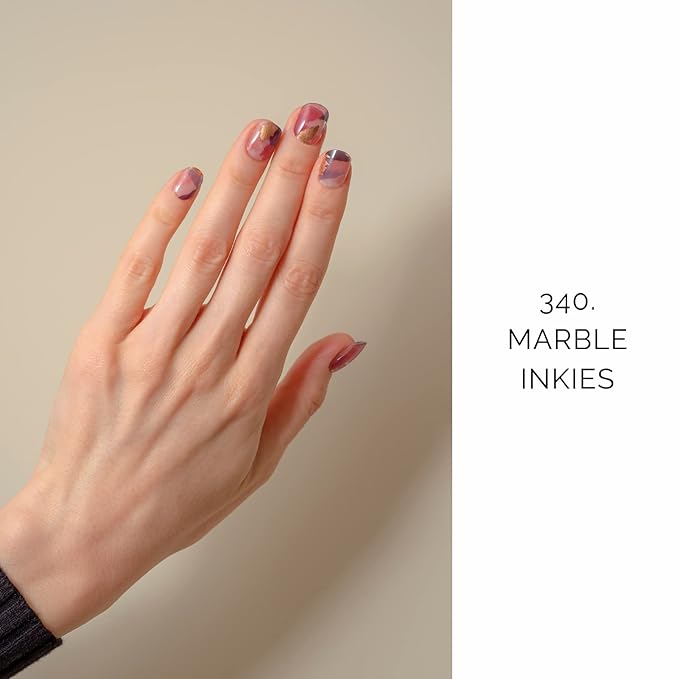 NAILOG Semi Cured Gel Nail Strips, 20Pcs Artistic Ink Painting Lasting Gel Nail Stickers, Salon Quality Easy Apply & Remove Works with Any UV/LED Nail Lamps, Marble Inkies