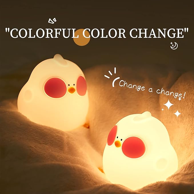 Cute Duck Lamp, LED Squishy Animal Novelty Night Light, Rechargeable Touch Kawaii Lamp for Kids, Nursery Room Decor