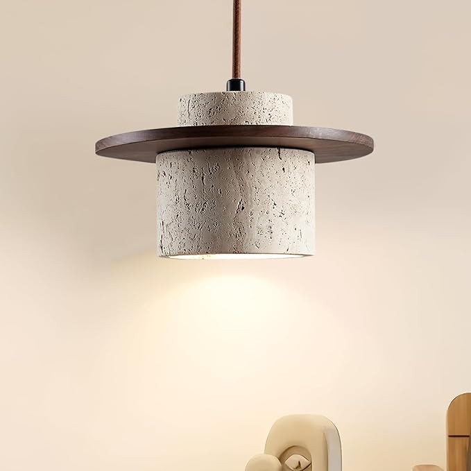 3pcs Wabi Sabi Pendant Light Nordic Natural Stone Shade Chandeliers Concrete Simple Light Fixture for Dining Room Bedside Kitchen Island Hallway