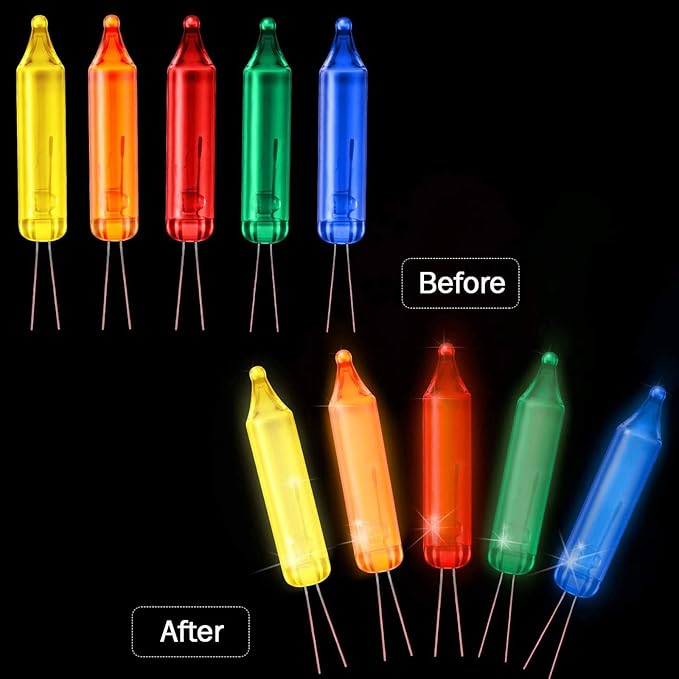 Mudder 500 Pcs Christmas Tree Replacement Light Bulbs 2.5v Christmas Light Bulbs Incandescent Xmas Decorative Replacement String Lights Outdoor Indoor(Red Yellow Blue Green Orange)