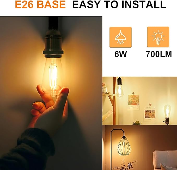 ST19 LED Bulb 6W Equivalent 60W 2700k Warm White 120V, 12 Pack Ivyemons High Output ST19 LED Bulb Dimmable, No Flicker ST 19 E26 Base Led Bulb,ST 19 LED Edison Light Bulbs for Indoor/Outdoor Lighting.