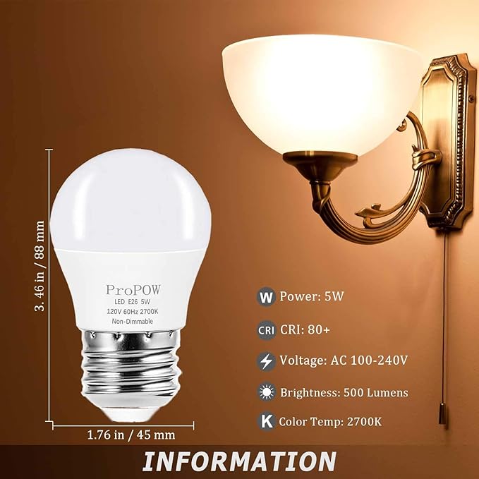 A15 LED Bulb 40 Watt Equivalent, 5W LED Light Bulbs, Soft White 2700K Energy Saving Low Watt Light Bulbs,E26 Base Bulb for Home Bedroom(4 Pack)