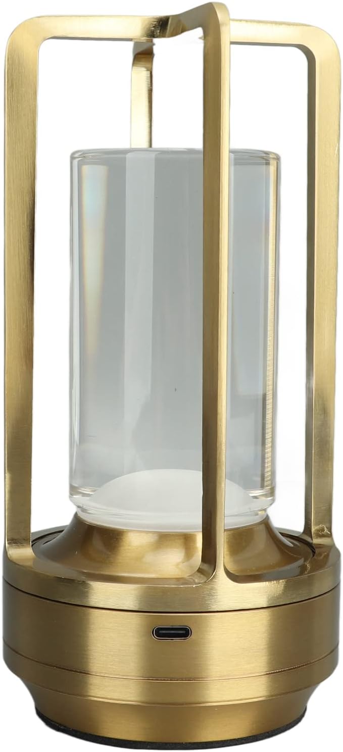 Jerys Cordless Table Lamp, Aluminum Crystal Portable LED Table Lamp Small Stepless Dimming Nightstand Lamp 3 Colors Sensor Control for Living Room, Rechargeable Battery Up to 48 Hours Usage (Gold)