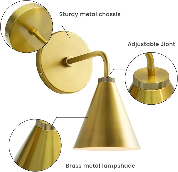 Retro Industrial Metal Cone Sconce Light - Vintage-Inspired Modern Gold Wall Sconce with Metal Shade, Wall Mount Lighting for Bedroom, Hallway, Living Room (Gold, 6 inch)