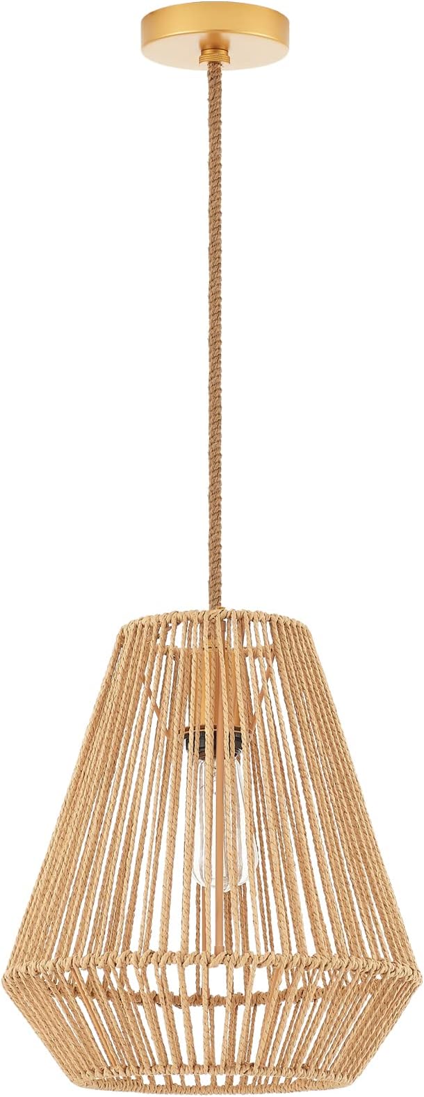 Woven Pendant Lights Hanging Lamp with 12" Hand Rattan Basket Shade Antique Brass Brush Paint Finish for Kitchen Island Farmhouse Dining Room Bar Bedroom Foyer Hallway