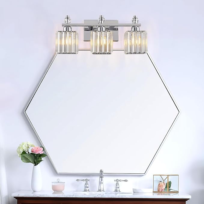 Bathroom Vanity Lights 3-Light Modern Crystal Vanity Light Chrome Bathroom Light Fixtures Over Mirror Crystal Bathroom Vanity Lighting Fixtures