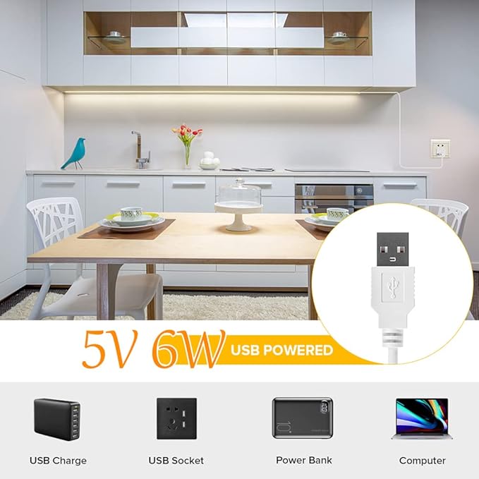 USB LED Light Strip 6.56FT, 5 Volt USB Powered COB LED Tape Lights, 4000K Natural White 8mm High Density Flexible Strips CRI90+ for TV Backlight Under Cabinet Bedroom, No Controller and Power