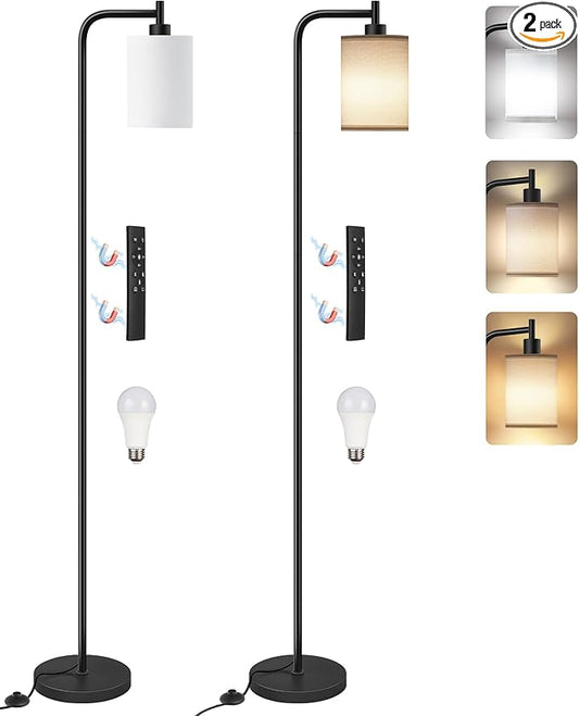 2Pack Dimmable Floor Lamp for Living Room with Remote and Foot Switch, Modern Standing, Corner Lamp,10W Bulb 3 Color Temperatures, for Bedroom, Office, ETL Listed, Black and White CW19LDP205