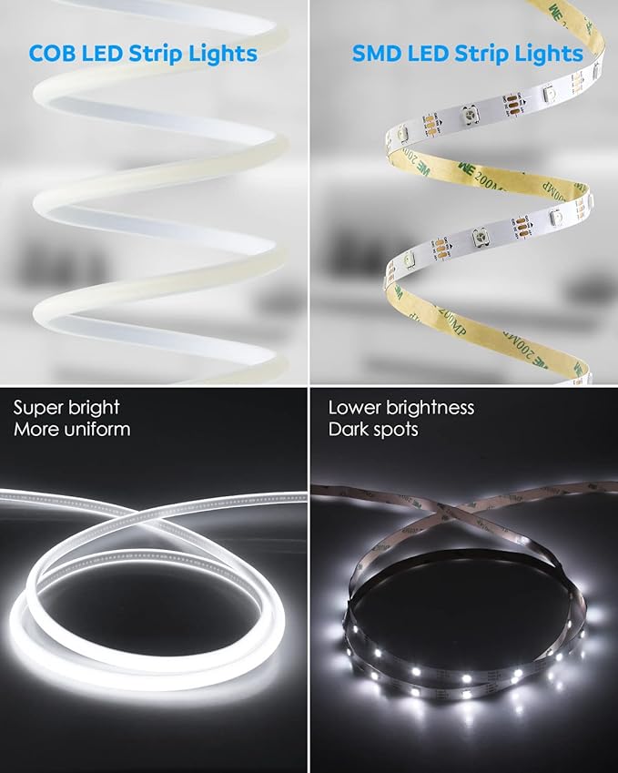 Aclorol COB LED Strip Lights Outdoor Waterproof 100FT 1 Roll AC 120V LED Rope Light Dimmable COB Flexible Light High Density Uniform Light LED Strip Super White 6000K for Commercial Grade Building