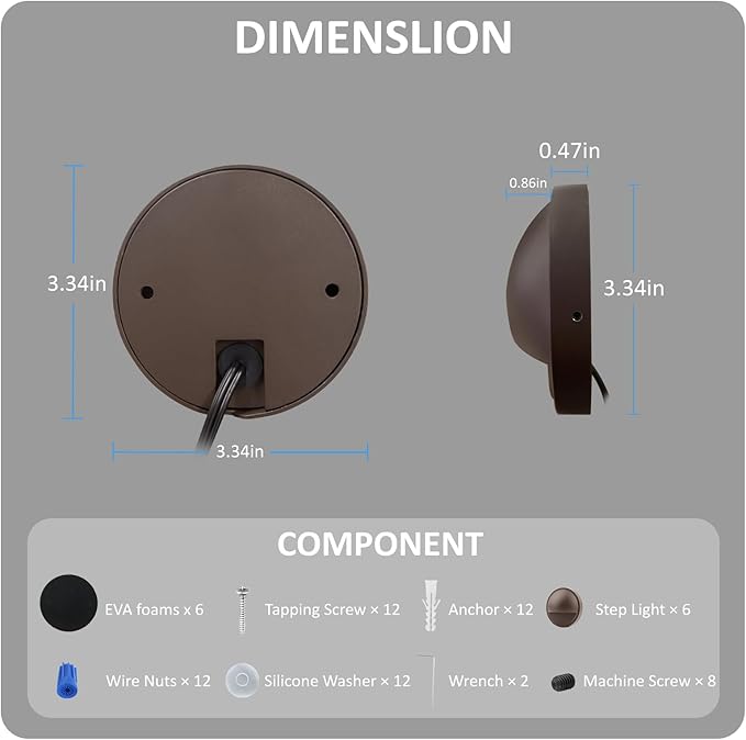 Low Voltage Deck Lights Outdoor, 12V LED Low Voltage Post Fence Stair Lights Wired Outdoor with Connector, 3W LED Chips, 3CCT, Aluminum Housing, IP65 Waterproof, ETL, Brown, Pack of 6