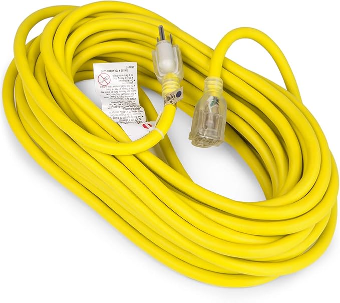 XtremepowerUS 50 ft 12/3 Gauge Heavy Duty Outdoor Extension Cord with lighted, Flexible Cold Weather 3 Prong Electric Cord Outside, 15A 125V SJTW