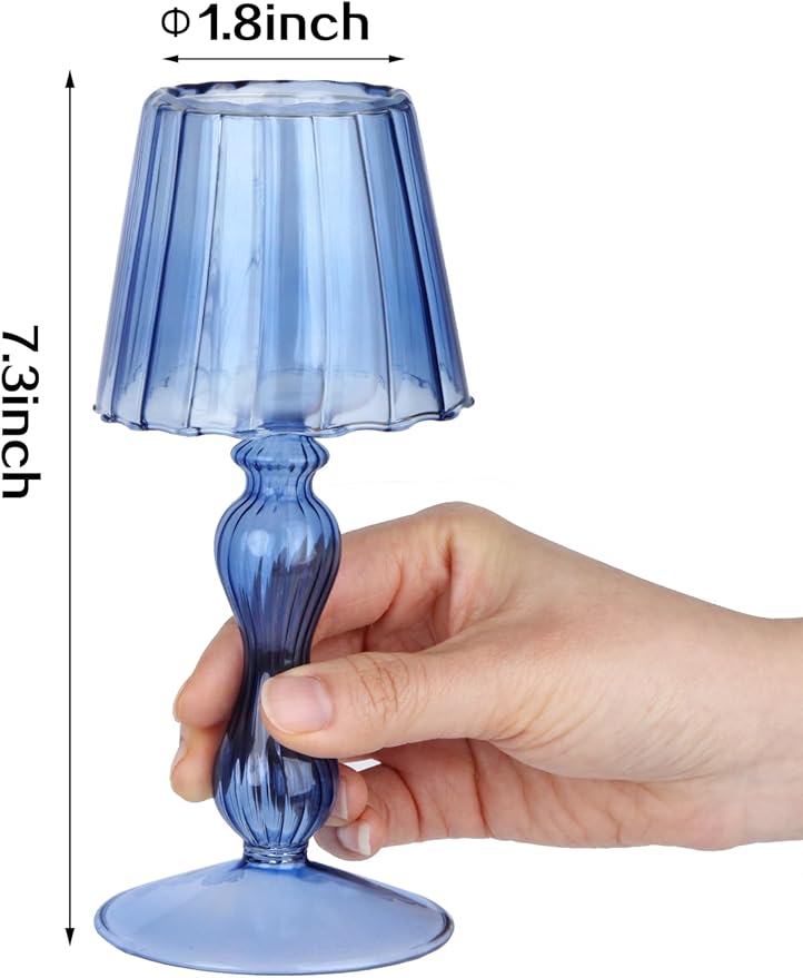 Desk Lamp Shaped Glass Candle Holder - Glass Hurricane Candleholder Crystal Decorative Candle Stand for Table Wedding Dinning Centerpieces Party Supplies Decor NavyBlue