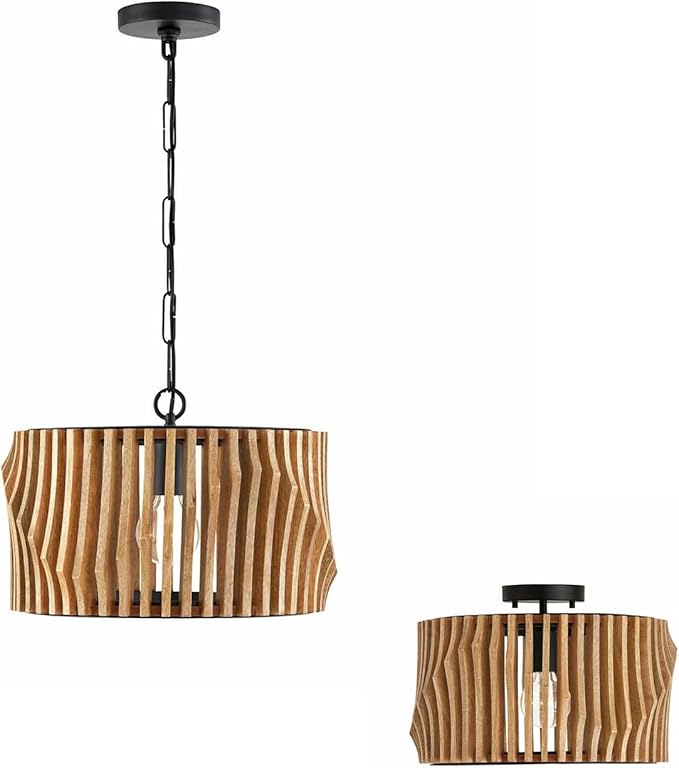 Capital Lighting 244632WK Archer Modern Artisan-Crafted Mango Wood Dual Mount Pendant/Semi Flush Ceiling Light, 1-Light 100 Watt, 11" H x 16" W, Light Wood and Matte Black
