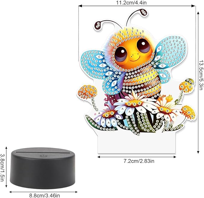 Bee Diamond Art Painting Night Light,Diamond Art Painting Kits Desktop Touch Lamp Ornaments for Tabletop Decor Diamond Art Accessories for Adult Beginner Bedrooms Living Room