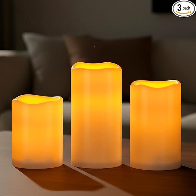 Amagic Flameless Candles Dusk to Dawn Sensor, Outdoor Waterproof Candles Battery Operated, Auto On/Off Flickering Fake LED Pillar Candle for Patio, Yard, Porch, Entryway, Lantern Decor, D3” x H4”5”6”
