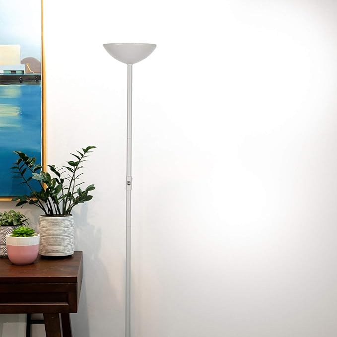 Brightech SkyLite LED Floor lamp, Torchiere Super Bright Floor Lamp for Living Rooms & Offices - 3 Way Dimmable Tall Torch Lamp, High Lumen Standing Pole Lamp for Bedroom Reading - White