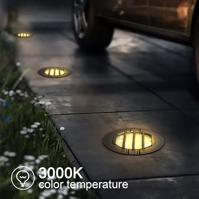 6W Well Lights, Grated Top, 3000K, 12-24V AC/DC, Outdoor In-ground Lights with Wire Connectors, IP65 Waterproof Low Voltage Lighting for Garden Fence Pathway Deck, ETL Certified, 4 Pack