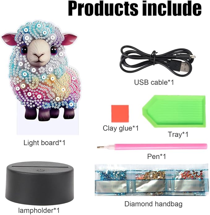 Sheep Diamond Art Painting Night Light,Diamond Art Painting Kits Desktop Touch Lamp Ornaments for Tabletop Decor Diamond Art Accessories for Adult Beginner Bedrooms Living Room