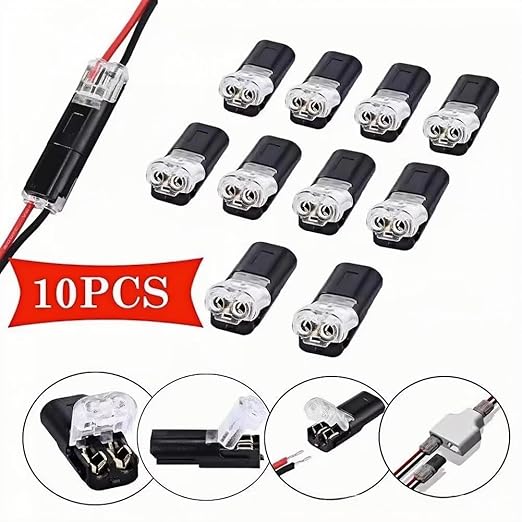 D2 2Pin Way 18-22AWG Waterproof Wire 1.5-2.1mm Push-in Led Strip Lights Connectors, Double Wire Plug in Connector - 10 Pcs Quick Disconnect Wire Connector