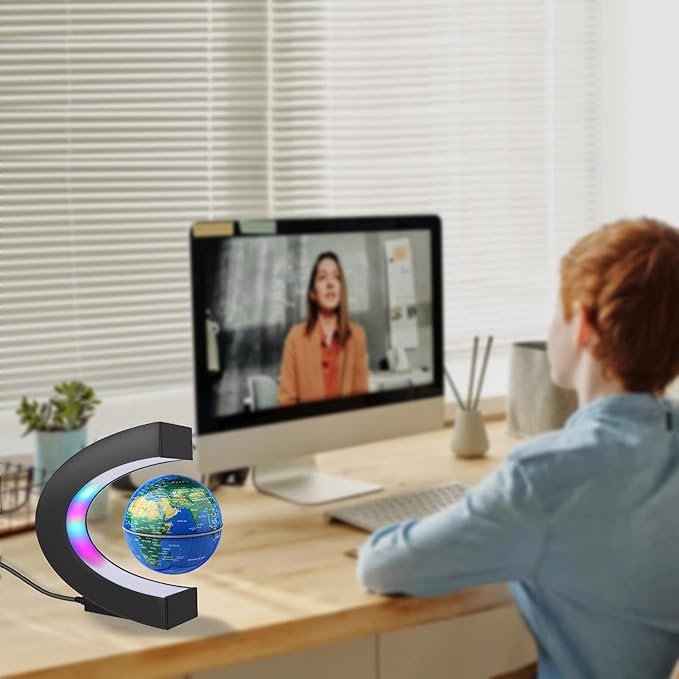 REHAVE Novelty Gifts for Kids, Boys, Girls, Birthday Gift for Men, Gifts for Boss, Boyfriend, Graduation Gift for Him, Magnetic Levitation Floating World Map Globe with C Shape Base, With LED Lights
