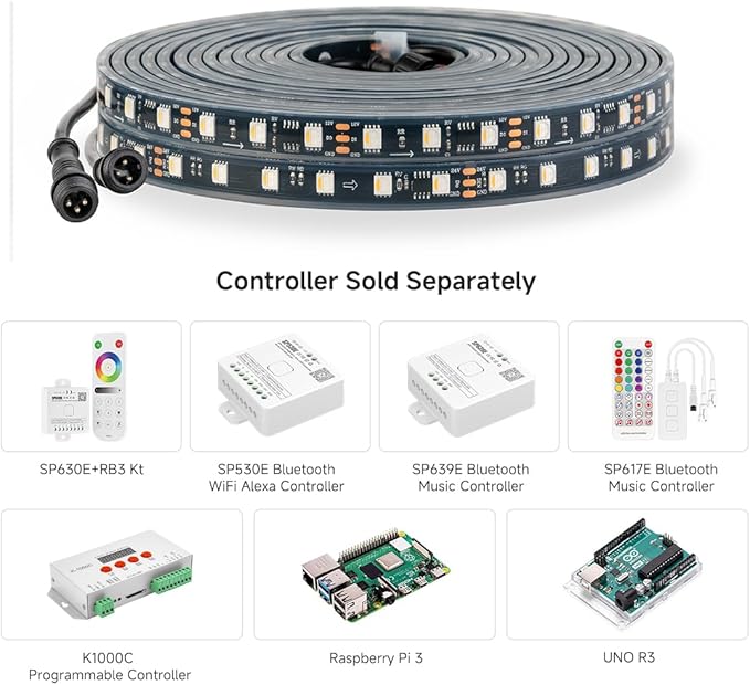 BTF-LIGHTING IP68 Waterproof Outdoor WS2814 RGBW IC LED Strip RGB+Cool White(6000K) Addressable Dream Color 5050SMD Light DC24V 16.4ft 60LEDs/m 10Pixels/m Can Work Outdoor(No Adapter or Controller)