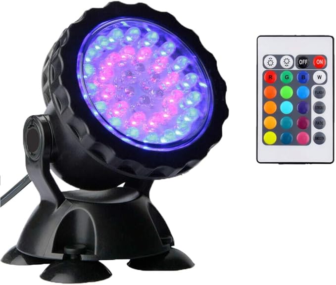 iMeshbean Submersible Led Pond Lights, 36-LEDs Underwater Pool Fountain Waterfall Lights RGB Color Changing Lamp with Remote Control (1-Light)