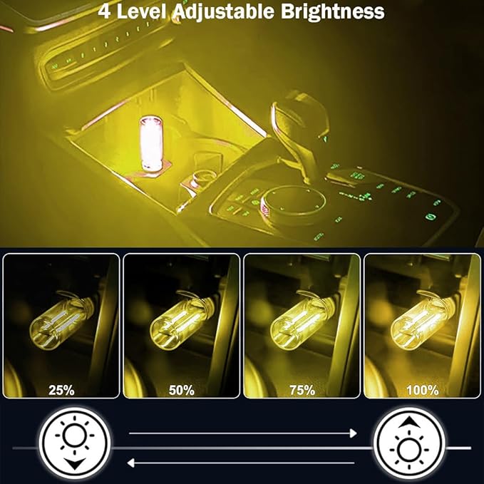 2 PCS Retro Car Lamps,Plug-in USB Car Interior Light,Car USB Light Bulb,USB LED Car Interior Atmosphere Lamp,Portable Mini LED Light for Car,Bedroom,Hallway (Yellow)