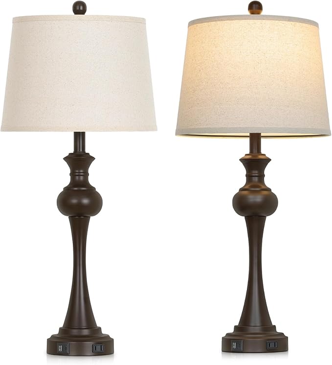 29" Brown Table Lamps Set of 2, Tall Bedside Lamps with USB C+A Ports, 3-Way Dimmable Touch Table Lamp, Nightstand Lamps for Bedroom,Modern Brown Lamps with Beige Lampshade, Bulbs Included