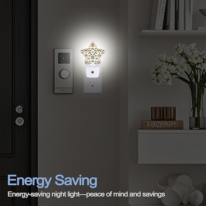 Boho Rainbow Groovy Nightlight,Cute Colorful Star Night Lights Plug into Wall Decorations for Bedroom Bathroom,Dusk to Dawn Sensor Kitchen Hallway Stairs Energy Efficient Desk Lamp