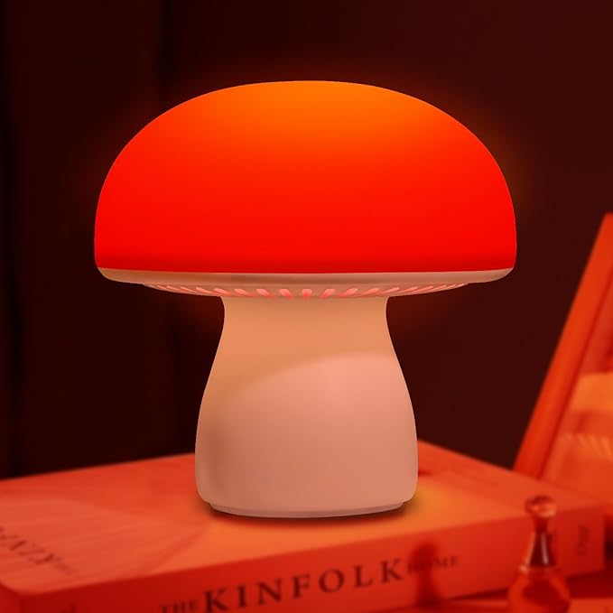 Red Night Light, Mushroom Lamp for Sleep & Relaxation, Dimmable 630nm Red Light with Timer, Touch Control for Bedroom Nursery Yoga, Promotes Melatonin, Portable Wireless for Adults Kids