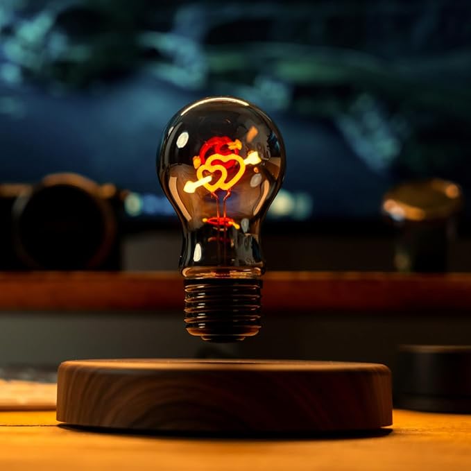 MOOCCI Levitating Heart Bulb Lamp, Magnetic Floating Light with Warm Glow, Romantic Bedroom Night Light, Perfect Easter Day Gift for Wife Girlfriend Woman, Unique Home Decor Tech Gadget