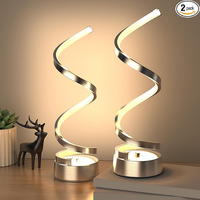 NUÜR Table Lamps for Living Room Set of 2, Silver Dimmable LED Lamp, Small Bedside Lamps, Nightstand Lamp for Bedroom Office Home Living Room