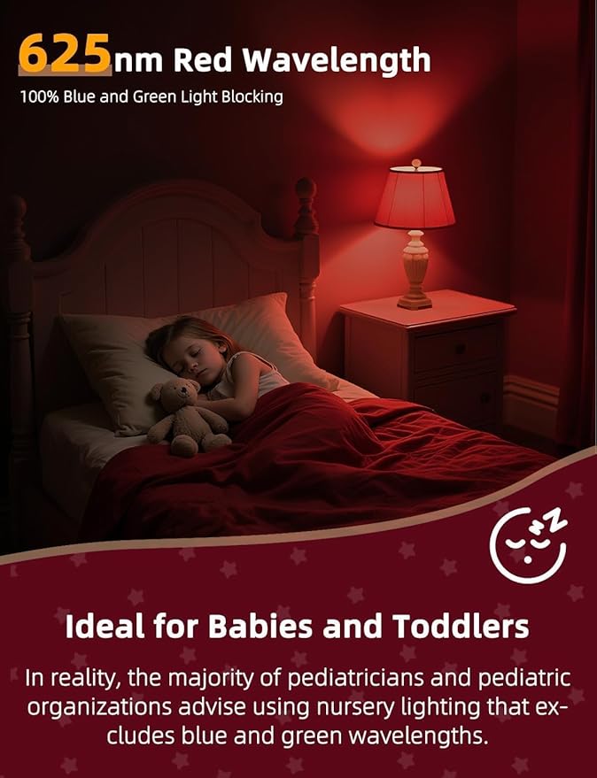 Red Light Bulbs for Sleep with Remote Control, E26 LED Blue Light Blocking A19, 9W for Sleep Therapy, Baby Nursery, Bedroom (4 Packs)