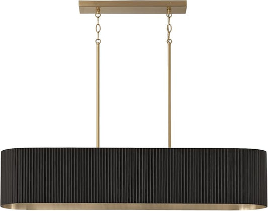 Capital Lighting 850751KR Donovan Mid-Century Modern Artisan Luxe Fluted Mango Wood Linear Chandelier, 5-Light 500 Total Watts, 9" H x 44" W, Black Stain and Matte Brass