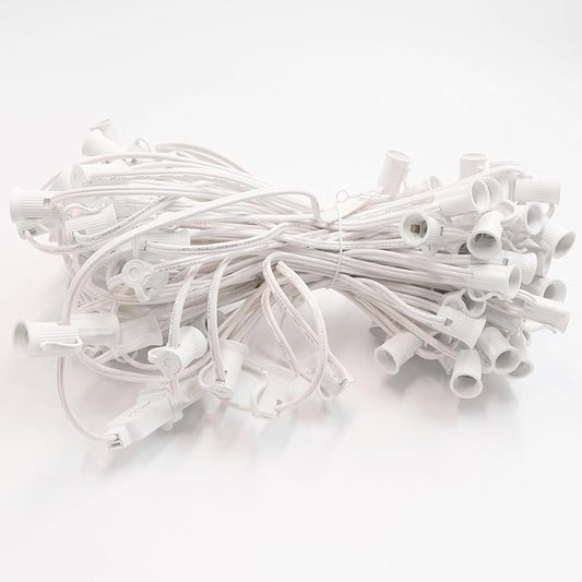 100FT C7 Light String Christmas Stringer, E12 Christmas Sockets 12" Spacing, C7 Stringer Set Green Outdoor String Light for Wedding Patio Event Lighting Decor, White Wire