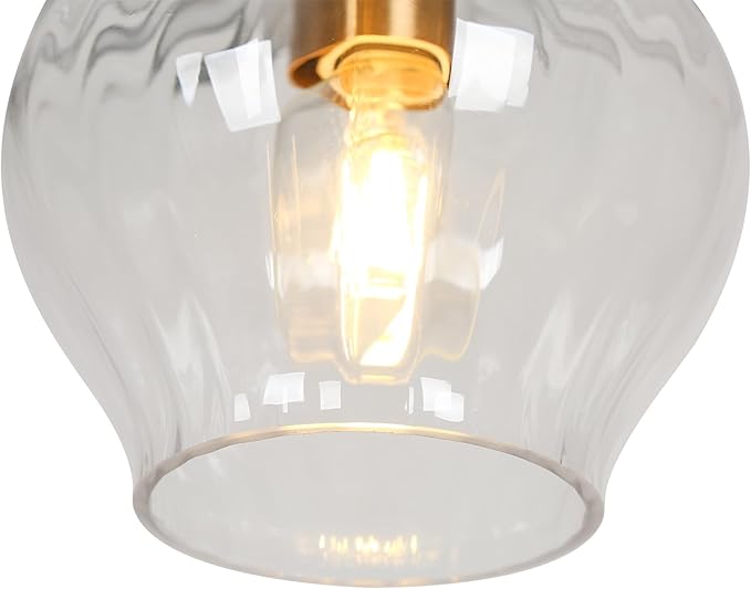 KSANA Pendant Lights Kitchen Island, 1-Light Electroplated Gold Teardrop Pendant Light with Textured Glass Shade Modern Adjustable Hanging Light Fixtures for Dining Room Hallway Bedroom