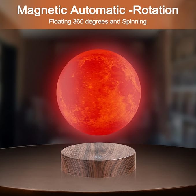 UVEHAS Magnetic Levitating Moon Lamp Floating and Spinning 3D Printing LED Moon Lamp 16 Colors Modes Magnetic Levitation Lunar Night Lights for Home Office Room Table Decoration Cool Gifts