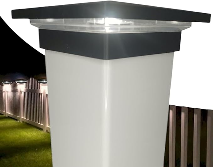 DekLights® DIY Line LED Lighted Post Cap for 4x4 Deck/Fence Posts. Wired 12volt Low Voltage with Replaceable LED Light Bulb. for Your Vinyl or Composite railings. Made in USA (Black Cap 6000k Bulb)