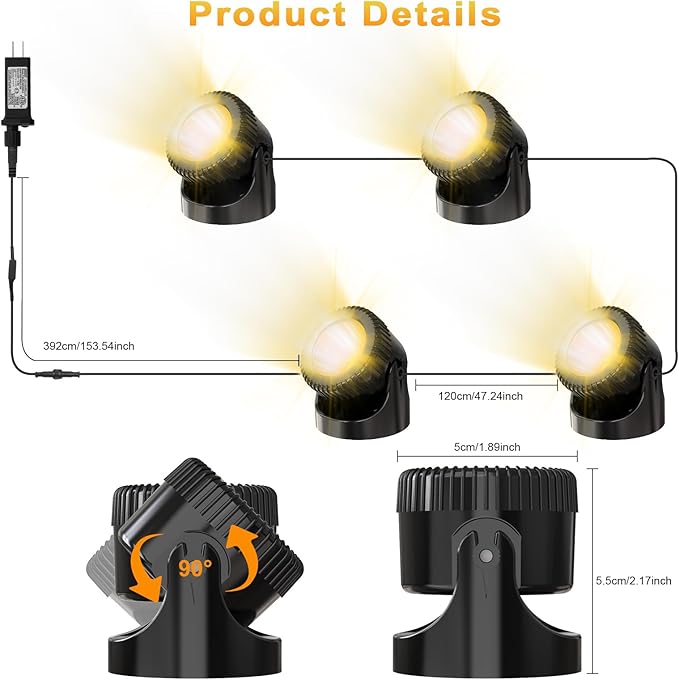 Underwater Pond Lights with Timer, 3200K Warm White Submersible LED Fountain Lights with IP68 Waterproof for Outdoor Ponds, Aquarium, Waterfalls, Pool, Garden, Yard (Set of 4)