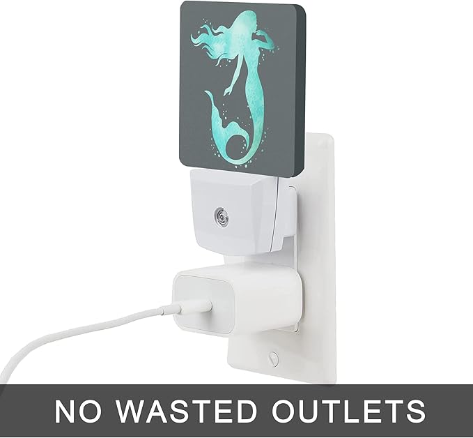 Summer Sea Fish Night Light,Green Mermaid Underwater Marine Night Lights Plug into Wall for Boys Girls, Led Lights Indoor Home Decor 0.5W Nightlight Sleep Friendly