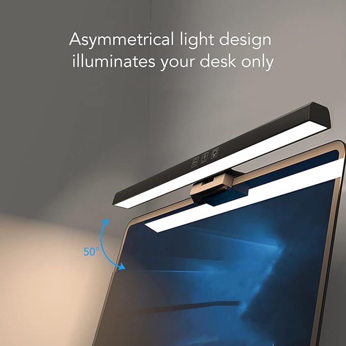 Computer Monitor Lamp, E Reading No Screen Glare or Flicker Monitor USB Powered Monitor Light Bar, Space Saving Eye Caring Task Light with Timing and Color Temperature Adjustment