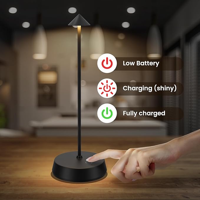 Cordless Table Lamps Rechargeable, 6000mAh LED Battery Operated Desk Lamp, Portable Outdoor Waterproof Touch Stepless Dimmable Wireless Table Light for Dining Restaurant Home Patio (Black-1PC)
