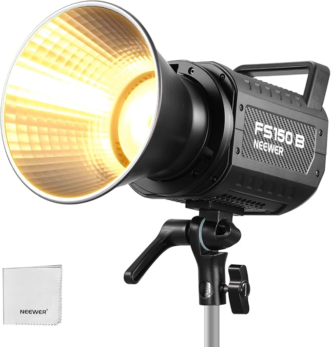 NEEWER FS150B LED Studio Video Light 2.4G/APP Control, 130W Bi Color COB Continuous Output Lighting with Cleaning Cloth for Photography Video Recording 4 Dimming Curves/2700K-6500K/CRI97+/Bowens Mount