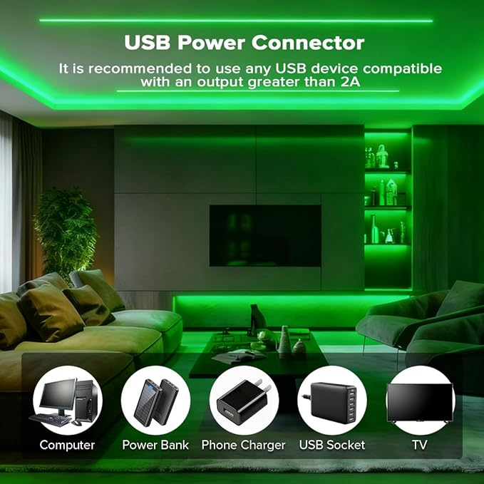 5V COB Green Led Strip Light 6.56FT USB Powered CRI90+ LED Tape Lights with Dimmer, 8mm Width Dimmable High Density Flexible Strips for TV Under Cabinet Bedroom