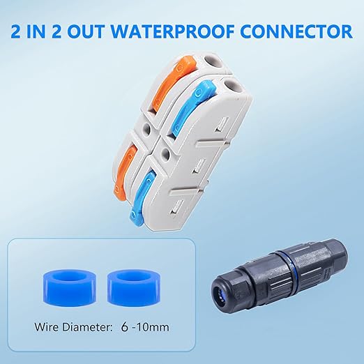 10PCS IP68 Waterproof Electrical Cable Connector, Outdoor 2 Way Junction Box, Waterproof Wire Connectors with Replaceable Lever Wire Connectors for AWG 28-12, Quick Screwless Installation
