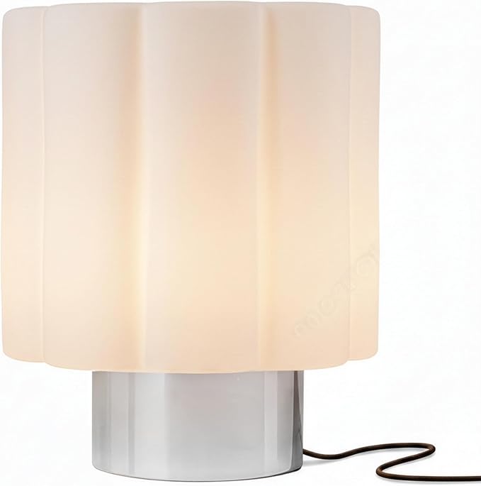 Brightech Addison LED Table Lamp – 9” Small Modern Desk Light with Fluted, Frosted White Glass Shade, Chrome Metal Base - Warm Ambient Light, Decorative Ambient Lamp for Bedroom, Living Room, Bedside